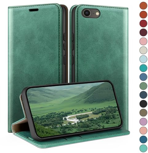HUOUH for iPhone SE 2022/7/8/SE 2020 4,7 Wallet case with RFID Blocking PU Leather,Credit Card Holder,Flip Folio Book Phone cases Shockproof Cover Women Men for Apple 7 case Sea Green