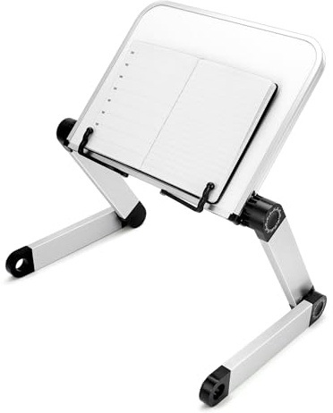QWORK® Verstellbarer Buchständer, Aluminiumlegierung, Leseständer, Kochbuchhalter, faltbar, Weiß