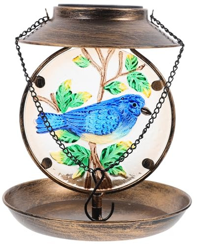 Supvox Solar Vogelfutterschale Hängend für Außenbereich Wetterfest Eisen Glas Design mit Beleuchtung