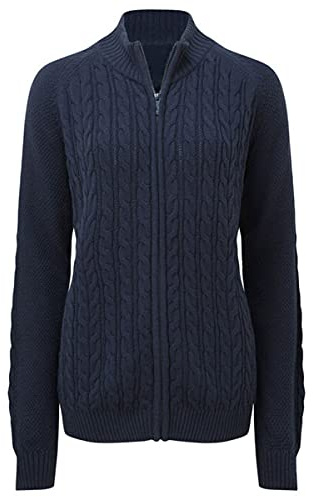 Saodimallsu Damen Strickjacke Langarm Reißverschluss Cardigan Zopfmuster Jacke Strickpullover Lässig Mantel, Dunkelblau, L