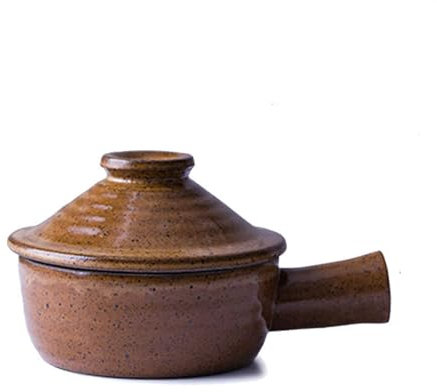 LVYUDS Mango único Dutch Oven, Maceta de Barro para Cocinando, Cerámico Olla de Cazuela con Tapa Microonda Horno Maceta Compatible para 1 Persona Cocido a Fuego Lento Bibimbap