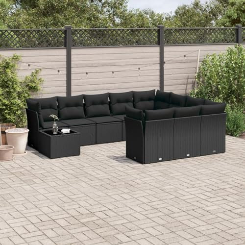 SECOLI Gartenmöbel Lounge Set Rattan Con Stauraum | 4-12 Personen viele Modelle & Farben | inkl. extra Dicke Kissen | Outdoor Loungemöbel Sitzgruppe Essgruppe Garnitur | Schwarz 11-tlg-Type-326