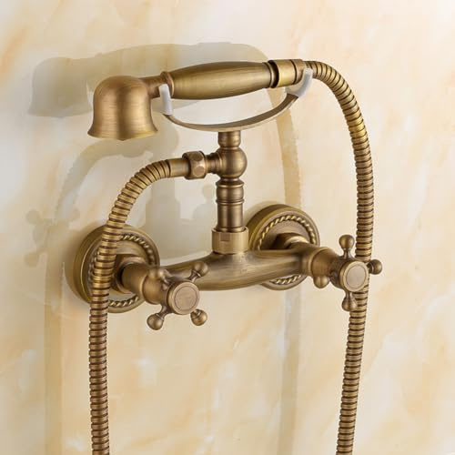 Rubinetto Per Vasca Da Bagno Rubinetto Miscelatore Vasca Antico Vintage Stile A Parete Ottone Due Maniglie, Con Doccetta E Tubo Da 150cm, Per Doccia Da Bagno, Bronzo