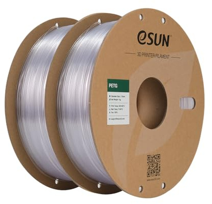 eSUN PETG Filament 1.75 mm, Transparent, 2KG | PETG 3D Printer Filament, Measurement Accuracy +/- 0.03 mm, 1KG pro Spule, 2 Spulen 3D Druck Filament für 3D Drucker