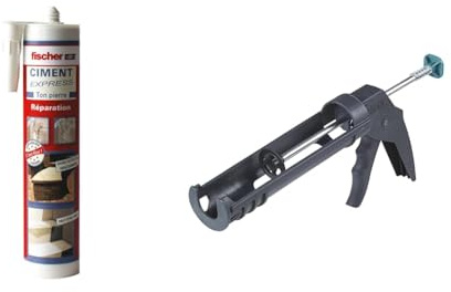fischer - Ciment Express Ton Pierre 310ML - 1 cartouche & wolfcraft 4351000 - Pistolet à Cartouche MG 100 - Cartouches de 310 ML - Pression max. 130 kg