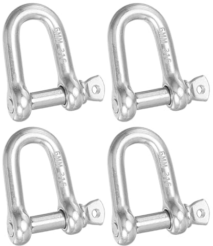 PATIKIL Schraube Bolzen Schäkel M6 1/4 485lbs 4Stk 316 Edelstahl D Ring Schäkel für Ketten Draht Seil Draußen Silber
