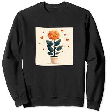Dahlia Plant In Pot Cottagecore Hearts Graphic Sweatshirt