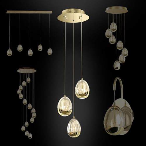 HEXIM Light Pendelleuchte Egg - hängende LED Lampen & Wandlampen Neutralweiß Glas/Eisen 220-240V, 14-67/W, 4000K, CRI 80 - Treppenhaus Hotel Lounge Ambiente (MD13003023-3A Gold 3-Flammig)