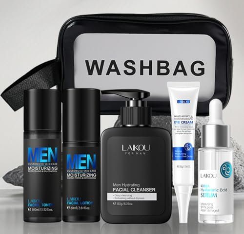 LAIKOU Kit Cura Della Pelle Uomo, Skin Care Set per Lui, Set per la Cura Della Pelle del Viso da Uomo, Kit Skincare Viso Completo Oomo, Adatto a Tutti i Tipi di Pelle