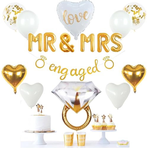 Engagement Banner - Engagement Party Decorations, Mr and Mrs Engagement Balloons,Engagement Decorations,Diamond Wedding Decorations for Bachelorette Wedding Engagement Bridal Shower Party Decorations