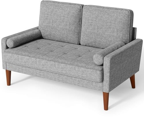 Vesgantti Linen 2 Seater Sofa with Spring Cushion, Light Grey, Comfy Couch with Armrests, Perfect for Living Room or Bedroom, Modern Love Seat