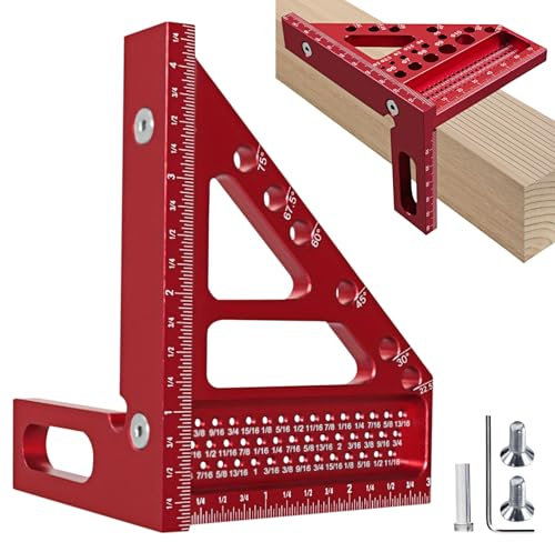 SPORWAY 3D Gehrungswinkel: 3D-Zimmermannswinkel Messwerkzeuge, 22,5-90° Kombinationswinkel aus Aluminiumlegierung, Quadratischer Winkelmesser, Aluminiumlegierung Winkel Zollstock für Tischler