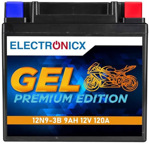 Electronicx, GEL, Motorradbatterie 12N9-3B 12V 9Ah 120A Gel Starterbatterie - wartungsfrei, vibrationsfest, auslaufsicher, versiegelt und kompakt - Ideal für Roller, Mofa, Quad, ATV und Motorrad.