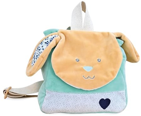 Baby Nat' - Sac à Dos Bébé Lapin Poupi Marine - Peluche en Matière Douce - Oreilles Longues avec Fermeture Velcro et Bretelles Réglables - Lavable 30° Idée Cadeau Naissance Fille Garçon - BN6005