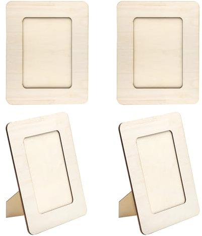 4 Stück Hölzerner Bilderrahmen 8x6 inch Klassiker Hölzernes Rechteckige Bastelrahmen Set Naturholz DIY Fotorahmen Basteln Kinder Bilderrahmen Bastelset zum Bemalen Holzbilderrahmen Für Tischdisplay