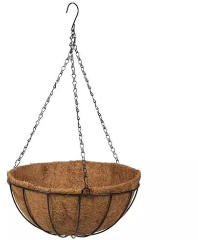 Set cesto metalico con forro de coco 35cm - Bricomed. Cadena colgante de 40cm. Ideal para plantas de flor, suculentas, cactus...