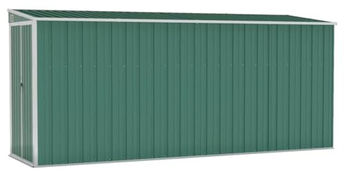 KOIECETA Anbauschuppen Wand Geräteschuppen Gartenhaus Gerätehaus Gartenschrank Gartenschuppen Fahrradhaus Schuppen Grün 118x382x178 cm Verzinkter Stahl