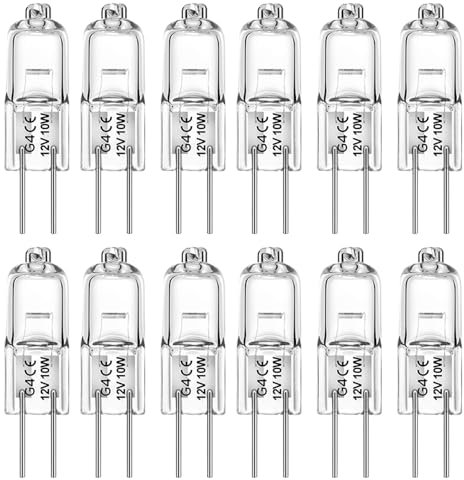 Jaenmsa G4 Halogen Light Bulbs 10W 12V, 12 Pack 2 Pin Light Bulbs Clear Capsule Lamp Bulb Warm White Dimmable for Ceiling Lights, Table Lamps, Cabinet Lights