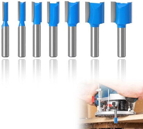 7 pz Set Frese per Legno,Punte Fresa Verticale Diritti,Flauto Punta Dritta Fresa,6 8 10 12 14 18 20 mm Set di Frese Dritte,Doppio Flauto Punte per Router,Accessori per Fresatura Legno Per Fai Da Te