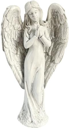 SYFUNLV Statue da giardino a forma di angelo, in resina bianca, resistente alle intemperie, per terrazze, tomba, prato, cortile, interni