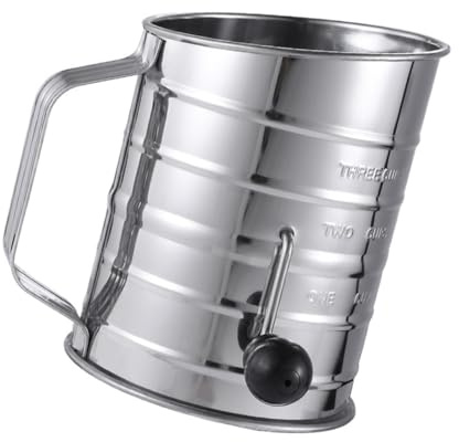 Gatuida Rotary Hand Crank Flour Sifter Scale 304 Stainless Steel Baking Sieve Cup Manual Flour Filter for Home and Professional Baking