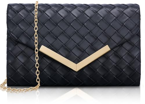Larcenciel Pochettes et Clutches Femme Noir, Sac Bandoulière Élégant en Cuir Losange avec Chaîne Détachable, Pochette Ceremonie Mariage Chic Sac à Main Femme Tendance pour Fete Bal Voyage Festival