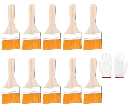 10Pcs Paint Brush Set Trim Painting Tools Soft Bristle Wood Handle With Gloves For Wall Cabinets Fence And Touching Up Dusting Brushes