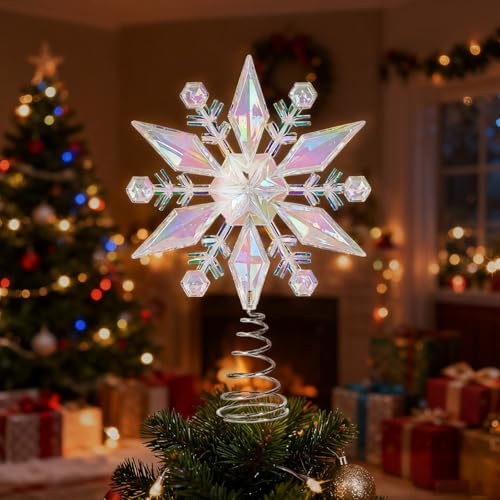 SPERMUOY Weihnachtsbaumspitze Schneeflocke, 20cm Schneeflocke Christbaumspitze Stern, Klein, Weiß