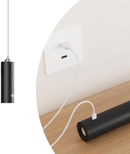 Pendelleuchte Akku Schwarz Dimmbar LED Hängeleuchte Magnetisch Kabellos Pendelleuchte mit Batterie, 3 Helligkeit Touch Dimmbar, Höhenverstellbar, Zylindrisch Hängelampe für Nachttisch Schlafzimmer