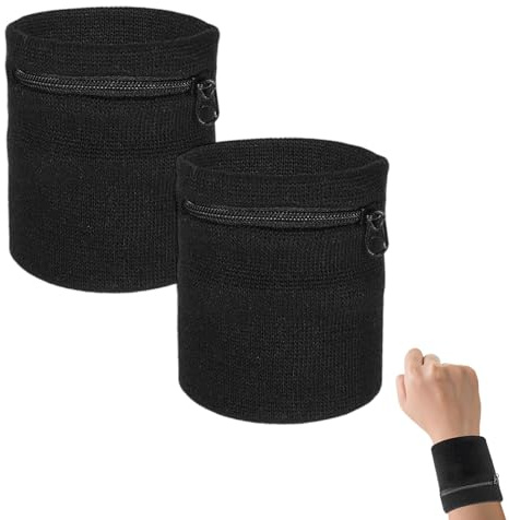 2 Stück Schweißband Handgelenk, Baumwoll Schweißband mit Reißverschluss Sport Handgelenktasche, Reißverschluss Handgelenk Beutel Laufen Lassen Handgelenk Verpackungs Geldbörse Joggen Zubehör