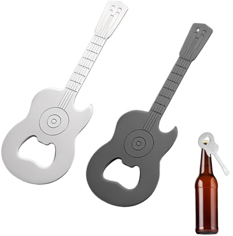 YOFDAL 2 PCS Abrebotellas de guitarra, con forma de guitarra, regalo para amantes de la música, llavero, uso al aire libre Quitatapas Imán para nevera de acero inoxidable con forma de guitarra
