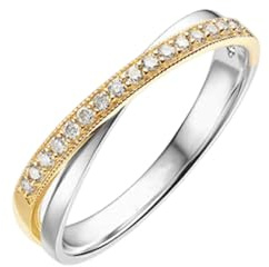 Tolldek Partnerringe 9 Karat Bicolor Au375, Weiß 0.13ct Labor Erstellt Diamant Klassiker Hochzeitsring Rundschliff, Echt Eheringe 9K Gold, Gr.62 (19.7)