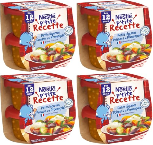 Nestlé Bébé - P'tite Recette Plat complet Poisson à la Provençale - dès 12 mois - 2 x 200g (Lot de 4)