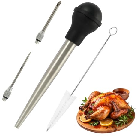 Stainless Steel Turkey Baster Commerical Grade Large Capacity for Cooking and Roasting with Injector Needles Brush Marinade Tool for Turkey Chicken Meat and BBQ