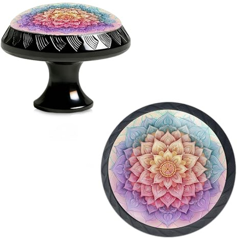 Yiruhe Bunte Mandala-Küchenschrankknäufe aus Acryl, runde Schubladengriffe für Kommoden, Schränke, Türen, 4 Stück
