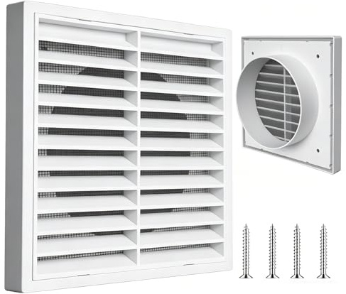 External Gravity Grille Air Vent Cover,Air Vent Covers for Walls Wall Vent with Flyscreen for Tumble Dryer, Extractor Fan, Kitchen, Exterior Walls (100mm)