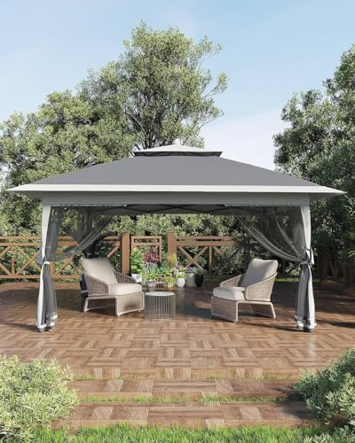 Faltpavillon 4x4 m Pop-Up mit One-Push Zentralschloss – Moskitonetz, 3-Fach Höhenverstellbar, CPAI-84 Zertifiziert, Wasserdicht, UV-Schutz 99%, Inkl. 4 Sandbags & Tragetasche