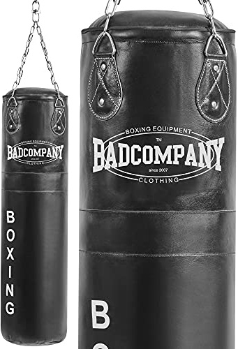 Bad Company Boxsack inkl. Heavy Duty Vierpunkt-Stahlkette I Leder Punching Bag, ungefüllt I 150 x 35 cm - Schwarz