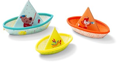 LILLIPUTIENS - 3 Barche galleggianti per Il Bagno - Giocattolo interattivo in Neoprene - Divertimento garantito con César, Alice e Il Martin Pescatore - Ideale per Il Bagno - dai 6 Mesi - 86772