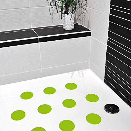 AnTina TAPES® Antirutsch Pads Dusche Aufkleber (10 Stück, 9cm ø, grün) | pflegeleicht, selbstklebend, für Dusche & Badewanne, spurlos entfernbar, inkl. Reinigungstuch, geprüfter Rutschschutz