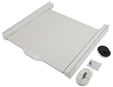 KOENIC - Zwischenbaurahmen - für Trockner und Waschmaschine mit 150 kg Tragkraft und ausziehbarer Ablage inklusive Spanngurt, weiß