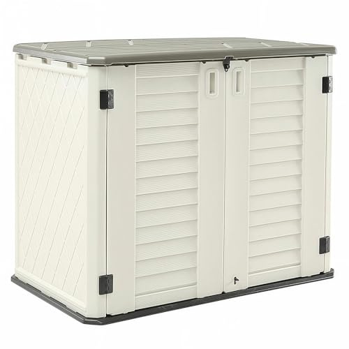 HOMSPARK Storage Shed Weather Resistance, Multi-Purpose Outdoor Storage Cabinet for Backyards and Patios, 26 Cu.ft Capacity Horizontal Storage Shed for Bike, Lawnmower, Trash Cans, Patio Accessories