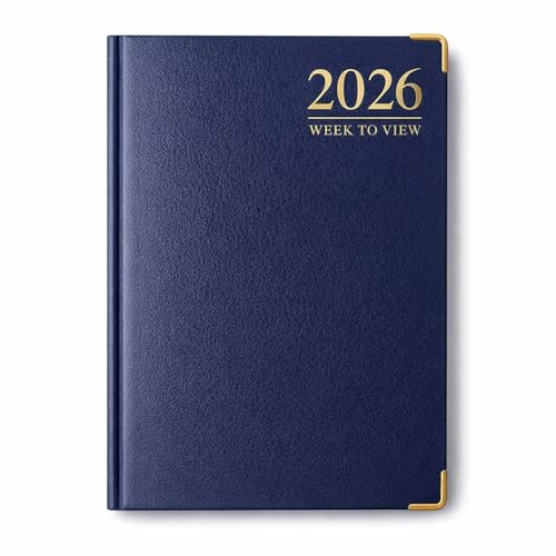1ABOVE 2026 A5 Week-to-View Diary Premium Hardback Planner with Gilt Edges, Metal Corners & 60 GSM Paper – Elegant Weekly Organizer for Business, Office & Home (Blue)