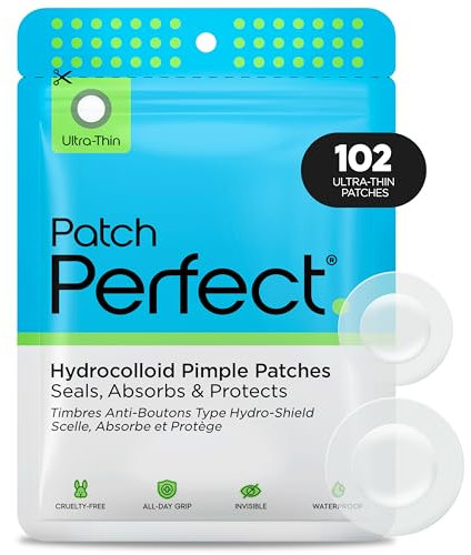 PATCH PERFECT® Pickel Patch (102 Stück) Unsichtbare Hydrokolloid Pimple Patches, Absorbierendes Anti-Akne Pflaster, Hautpflege Cosmetics Behandlung - 2 Größen für Gesicht