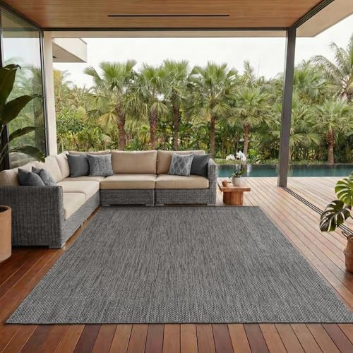 Outdoor Teppich Wetterfest Einfarbiges Design Terrasse Balkon Teppich Küche Garten Sisal-Look Küchenteppich Läufer Flur, Größe: 120 x 170 cm, Farbe: Grau