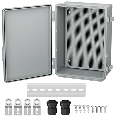 Joinfworld Waterproof Box for Outdoor Electrics 11.4x7.5x5.5 | ABS Plastic box,for Insulation WiFi signal,Stainless Steel Latches,Plate & NPT1/2 Glands,for Solar,Starlink,Network,DIY
