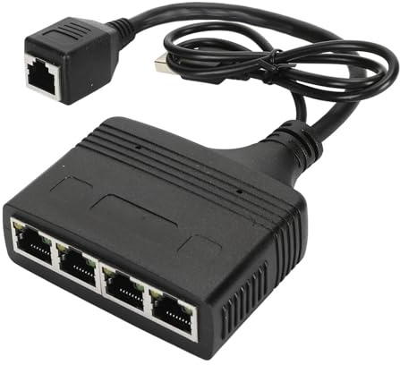 1 to 4 Port Gigabit RJ45 Ethernet Splitter Adapter, 1000Mbps High Speed LAN Network Splitter for Cat5, Cat5e, Cat6, Cat7, Cat8, 4 Devices Sharing Internet, with USB Power Cable