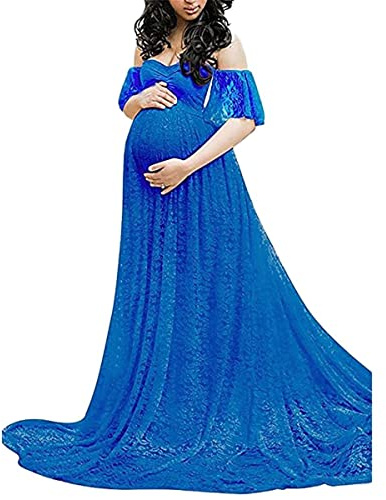 Robe à épaules Dénudées Grossesse Shooting Photo Dentelle Manche Courte Robe Maternité Fête Soirée Cérémonie Maxi Robe Grossesse Chic Et Elegant Pas Cher Mariage