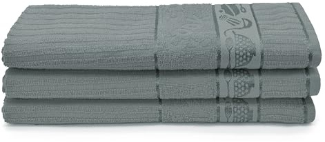 Velosso 3 Pack Cooks Large Everyday Kitchen Tea Towel Set 100% Supreme Ring Spun Cotton Soft and Absorbent Dish Towels, Tea Towels, Dish Cloth, Wipe Cloths (Grey)
