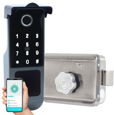 Xenocam Waterproof Outdoor Gate Smart Rim Door Lock WiFi Fingerprint Lock Support Password IC Card Key Wiring Digital Gate Access Control for Tuya